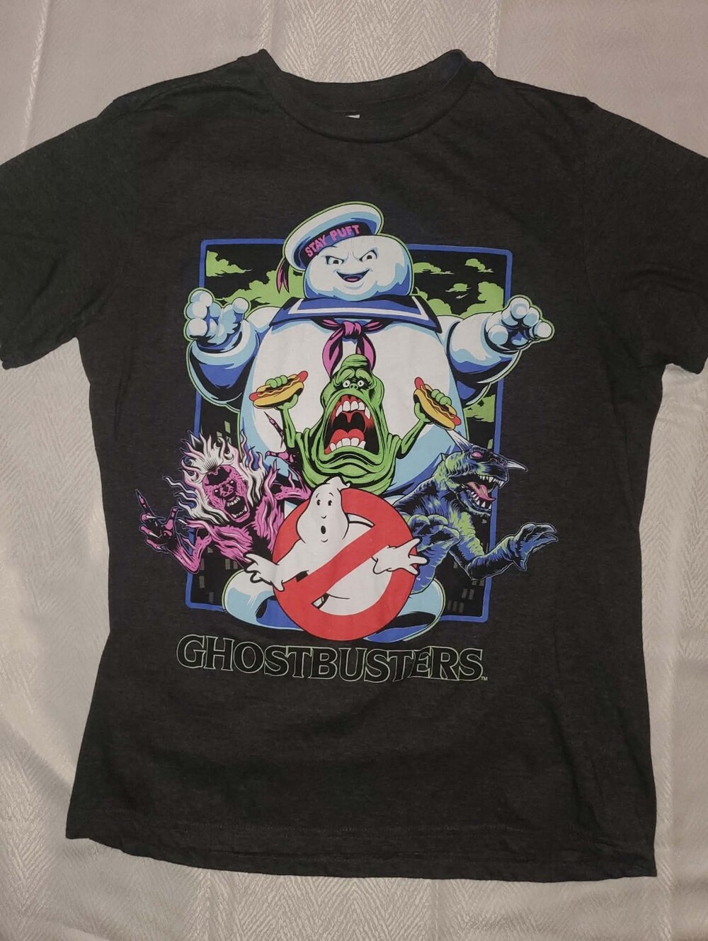 Ghostbusters Graphic T-Shirt Stay Puft Slimer Heather Charcoal Men's Medium